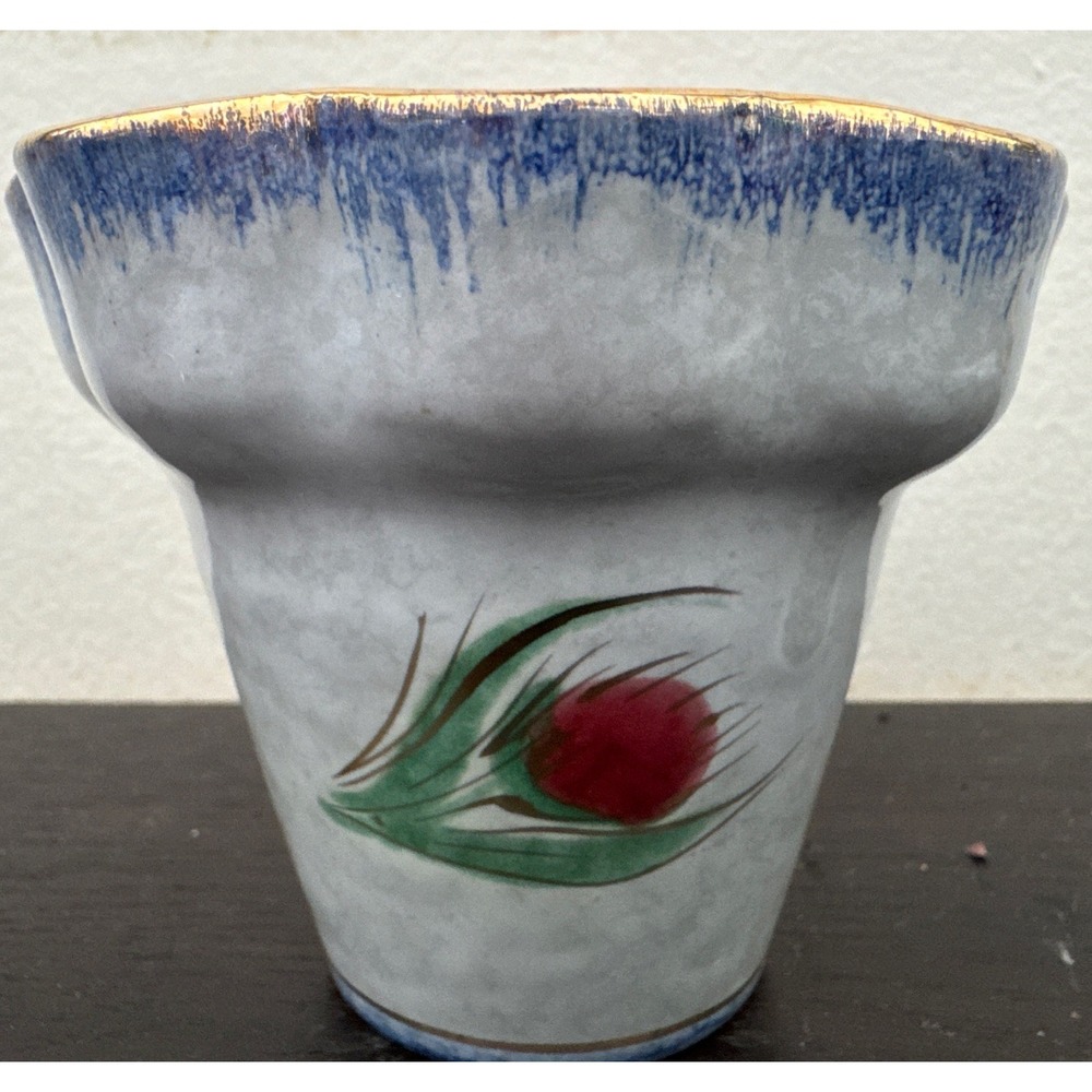 Handpainted Italian Ceramic Flower Pot With Gold Accents 3.5''Tall X 4" Wide - Picture 8 of 8